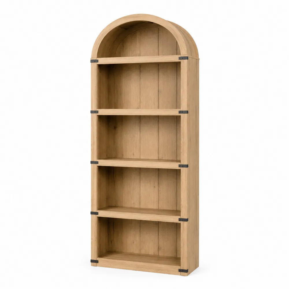 Arched Solid Oak Bookshelf 5-Tier Natural 200cm x 80cm x 30cm