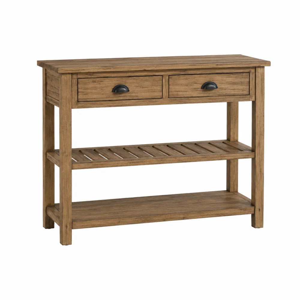 Rectangular Wood Console Table with 2 Drawers and Shelves