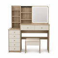 Oak and Beige Vanity Set with LED Mirror and Shelves