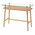 Glass Top Console Desk with Oak Frame