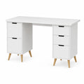 White MDF Desk with Storage Drawers and Wood Legs