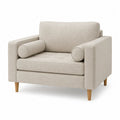 Beige Upholstered Armchair with Wood Legs
