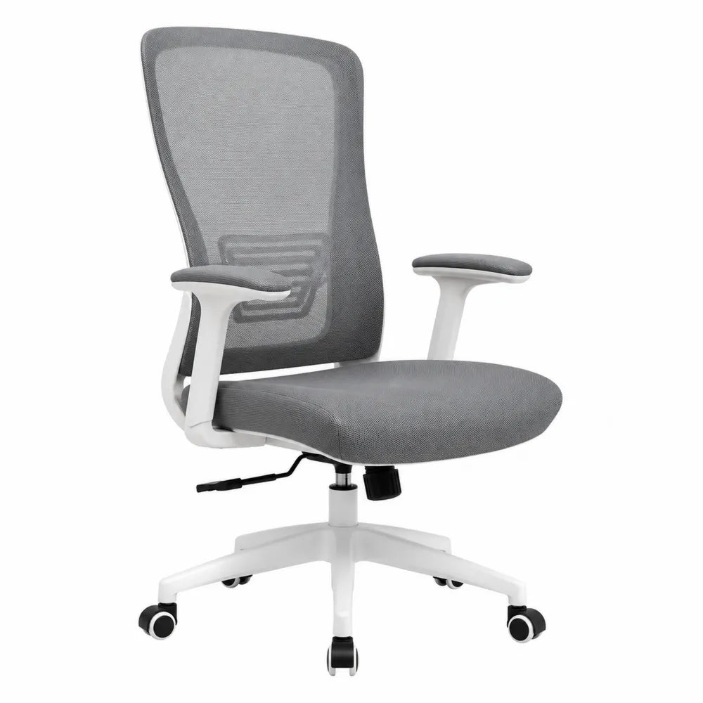 Ergonomic Office Chair with Grey Mesh Back and White Frame