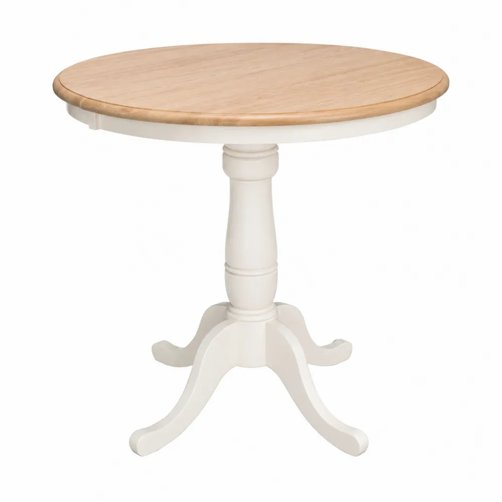 Round Dining Table with Oak Veneer Top and White Wood Base 100 cm Diameter