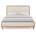 Upholstered Bed with Solid Oak Frame and Cream Polyester Fabric King Size