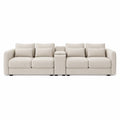 Beige Fabric Sectional Sofa with Console and Cushions