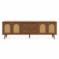 Mid-Century Modern TV Stand Walnut Wood and Rattan 180cm