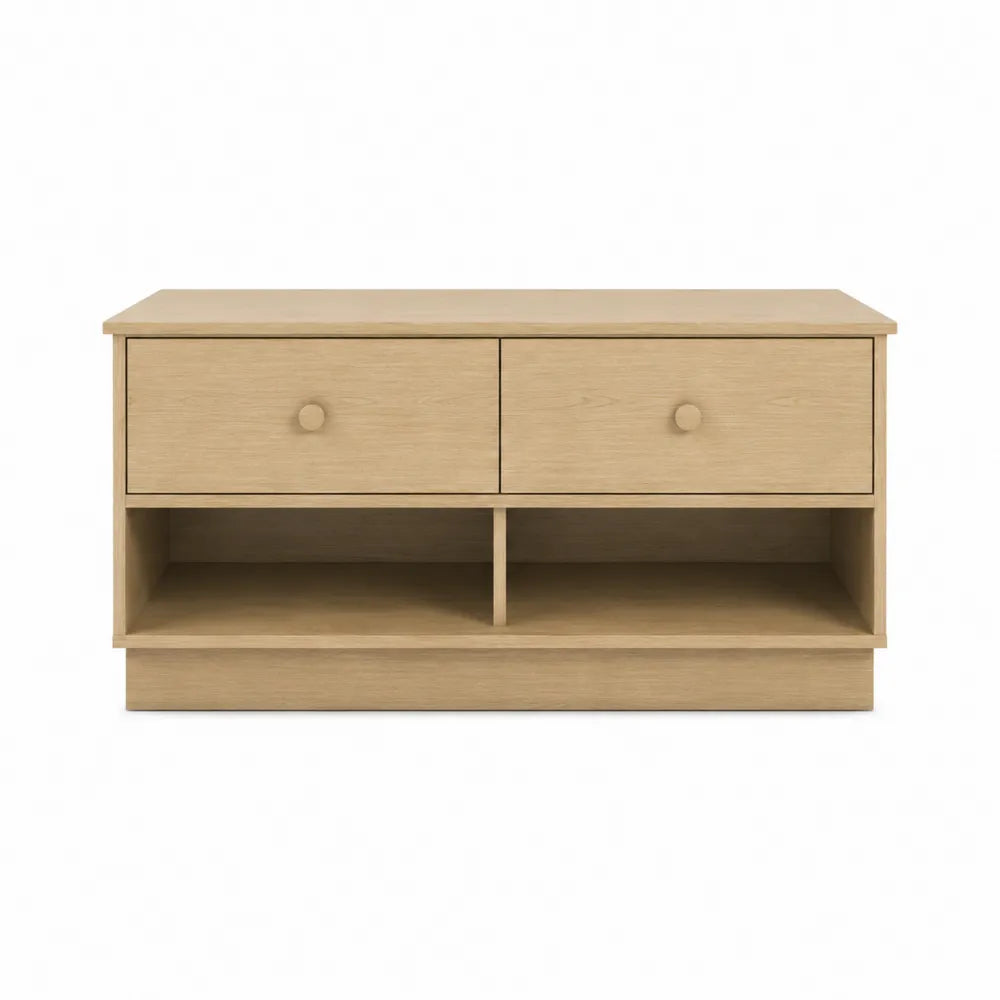 Oak Wood Storage Bench with 2 Drawers and 2 Shelves 100cm