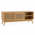 Wood TV Stand with Rattan Sliding Doors 150cm