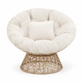 Rattan Base Lounge Chair with Plush Fabric Upholstery in Off-White