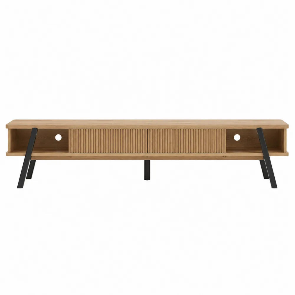 Wood TV Stand with Sliding Louvered Door and Metal Legs 200cm