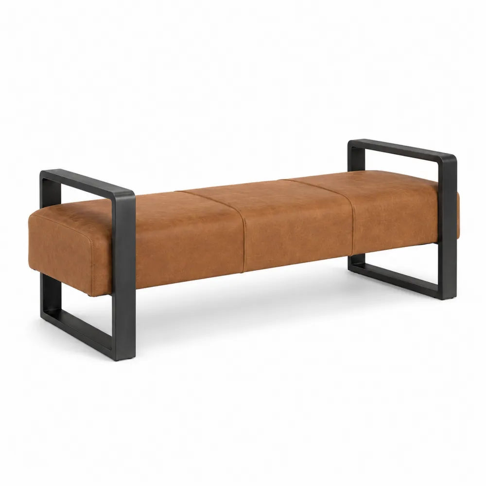 Rectangular Brown Faux Leather Bench with Steel Frame 150cm