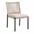 Outdoor Chair with Rope Woven Backrest and Aluminum Frame, Beige Cushion