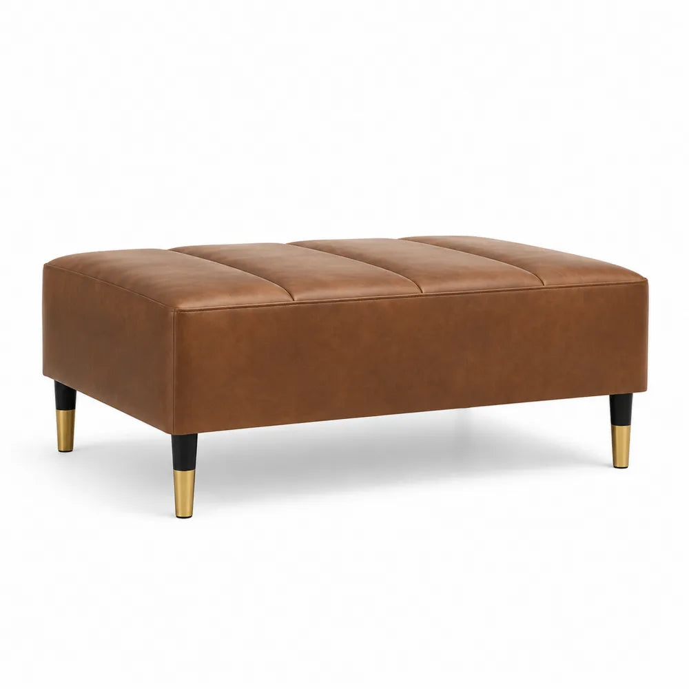 Rectangular Faux Leather Ottoman Brown 100cm x 60cm x 40cm
