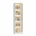 Tall Glass Door Bookcase MDF White with LED Lighting 180cm