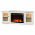 White Electric Fireplace TV Stand with Storage and Glass Doors