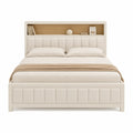 Queen Size Beige Upholstered Bed with Shelf Headboard