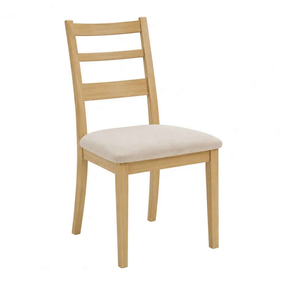 Oak Ladder Back Dining Chair Wood Fabric Beige 45x52x90 cm