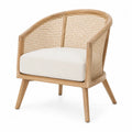Wood and Rattan Lounge Chair with Polyester Cushion