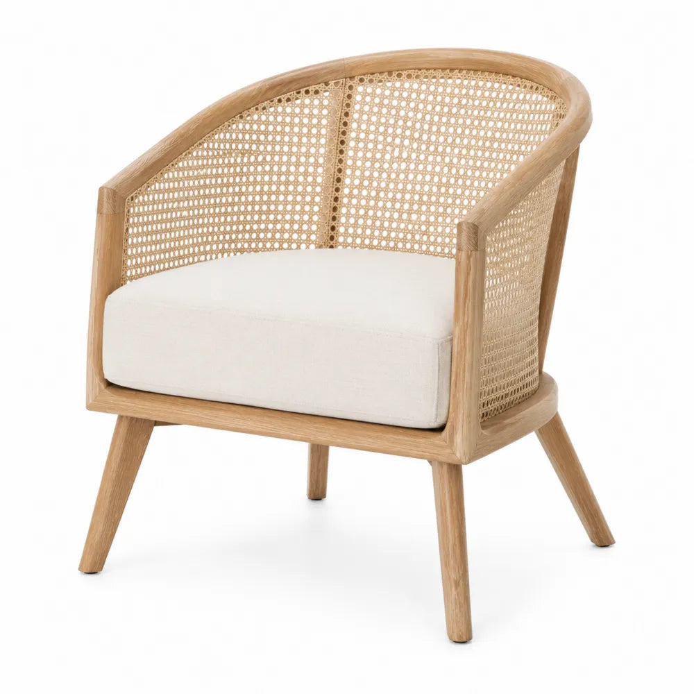 Wood and Rattan Lounge Chair with Polyester Cushion
