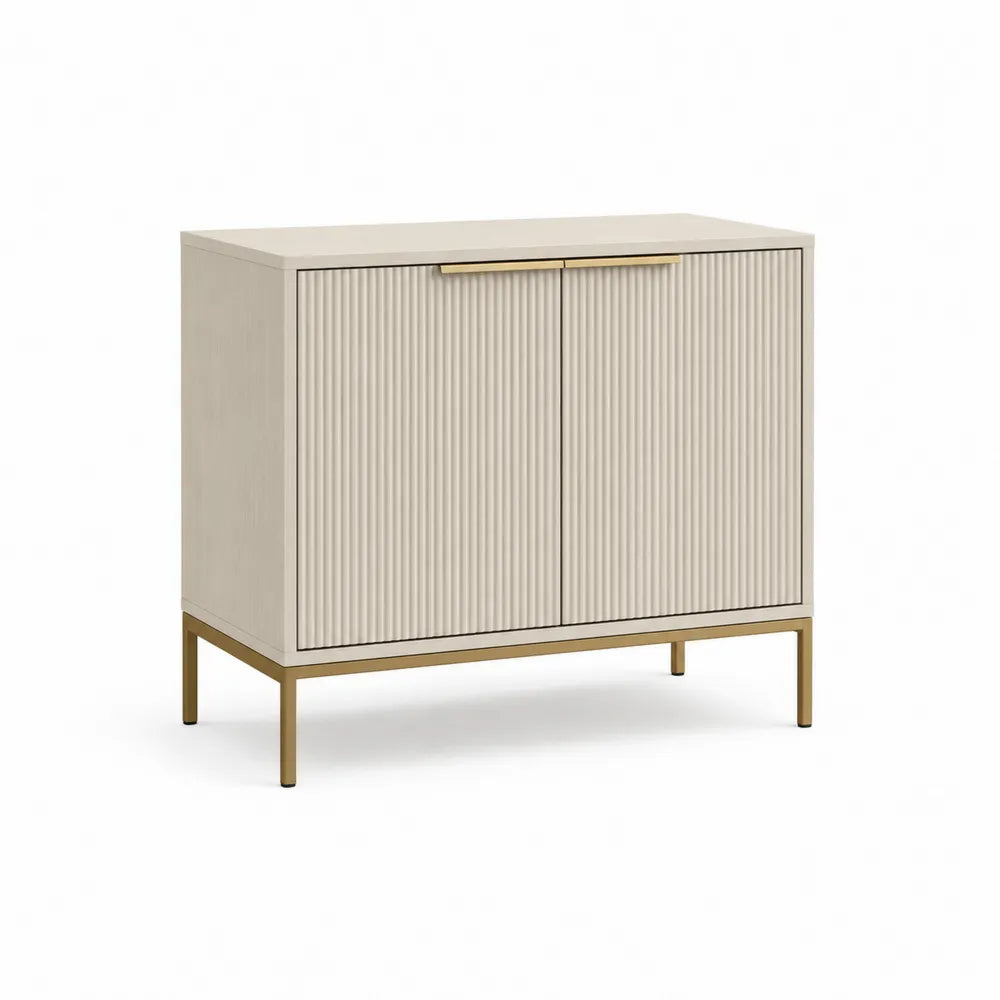 Beige Wood Storage Cabinet with Metal Legs