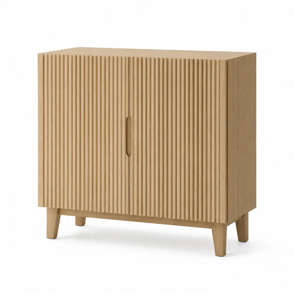 Oak Two-Door Wooden Cabinet with Shelves