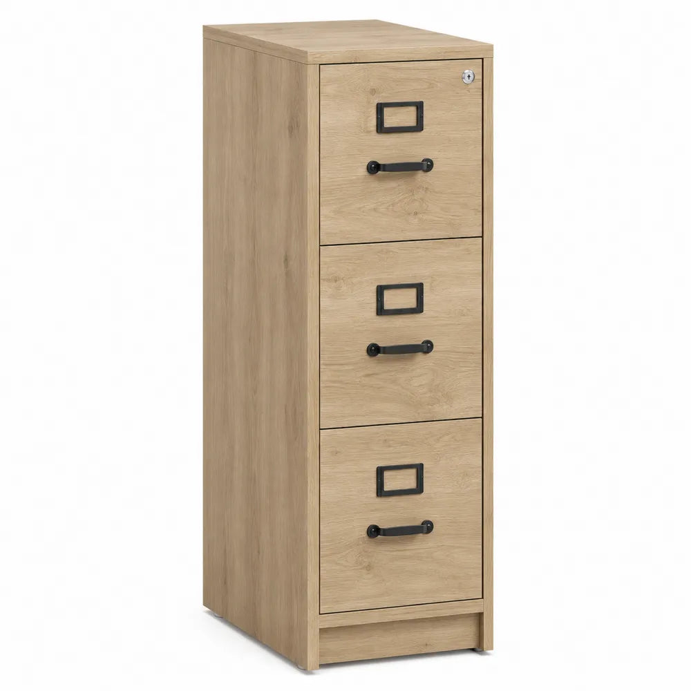 3-Drawer Vertical File Cabinet Oak Wood 132 cm