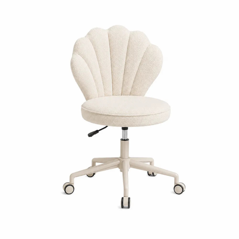 Shell Design Office Chair with Boucl¨¦ Fabric in Beige