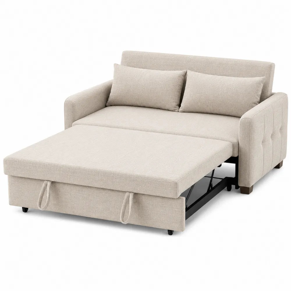 Convertible Sleeper Sofa Bed Polyester Linen Beige 200cm x 140cm
