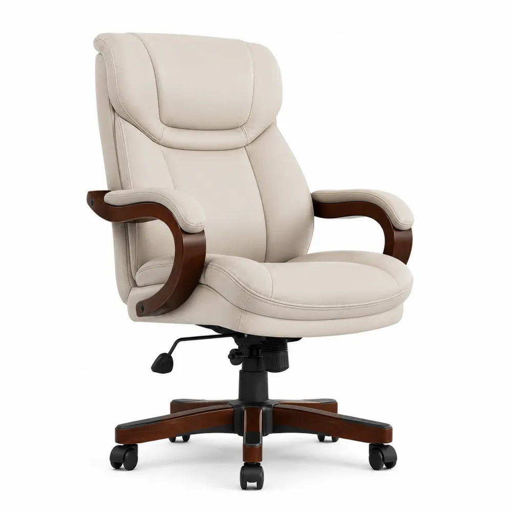 Office Chair Leather Ergonomic Swivel Beige 120 cm