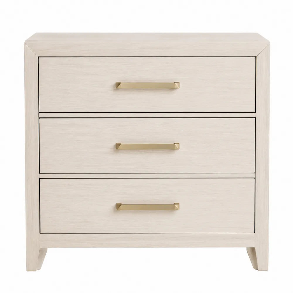 Three-Drawer Solid Wood Nightstand with Brass Handles 70x45x65 cm