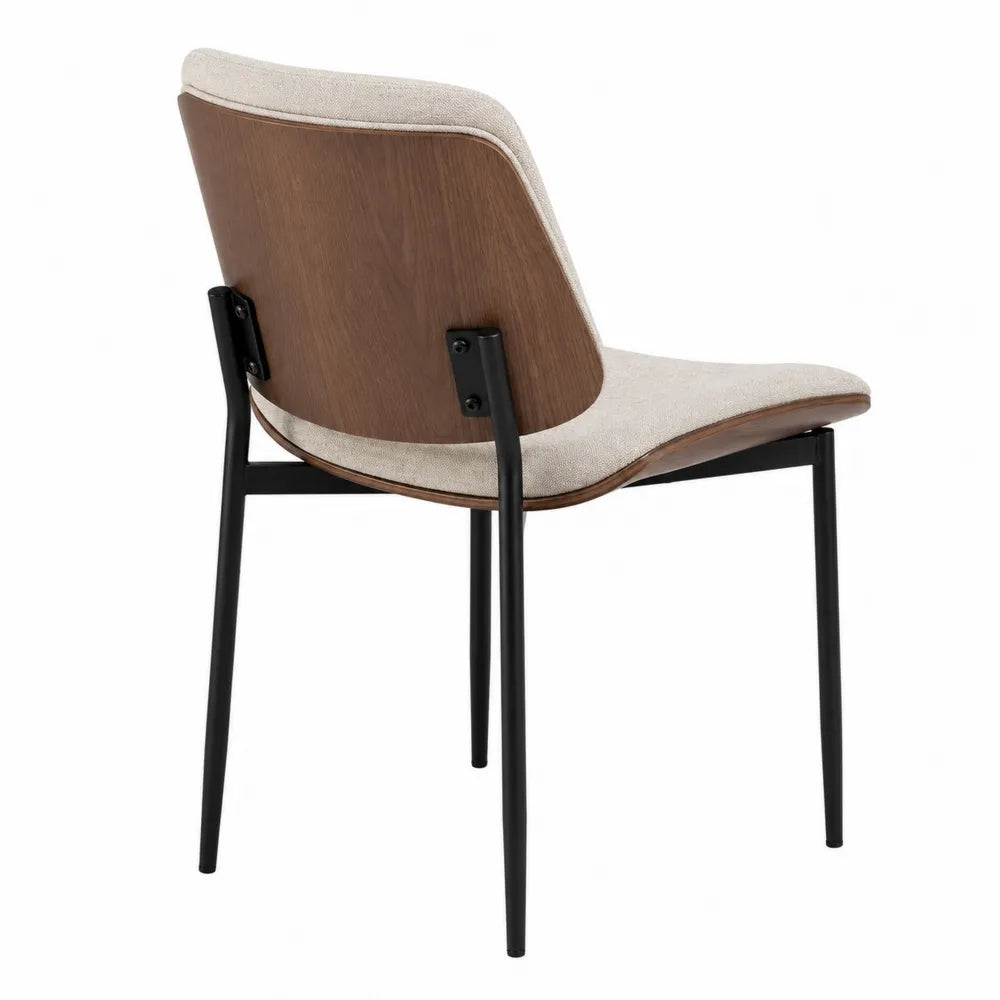 Wood Back Dining Chair with Polyester Fabric Seat and Black Metal Legs