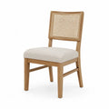 Wood Dining Chair with Rattan Backrest and Beige Upholstered Seat