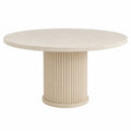 Round Dining Table Limestone Top Wood Base Beige 120cm