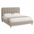 Linen Fabric Upholstered Bed Frame with Solid Wood Legs, Beige, Queen Size