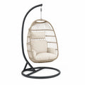 Hanging Egg Chair with Steel Frame and Beige Cushions