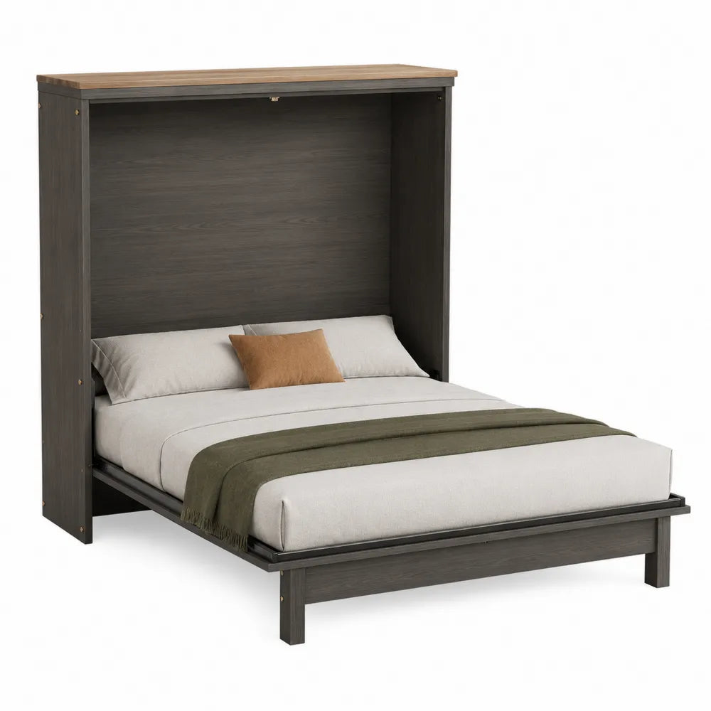 Queen Size Wall Bed with Engineered Wood and Oak Finish