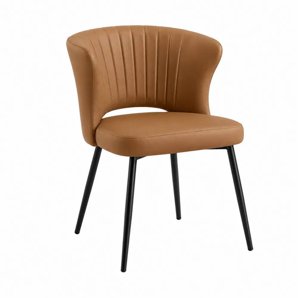 Brown Faux Leather Dining Chair with Black Metal Legs