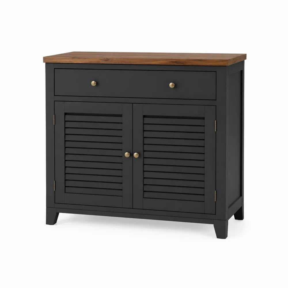 Black Wood Sideboard with Drawer 80x35x85cm