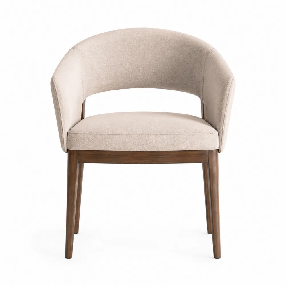 Fabric Upholstered Dining Chair with Curved Back and Walnut Legs