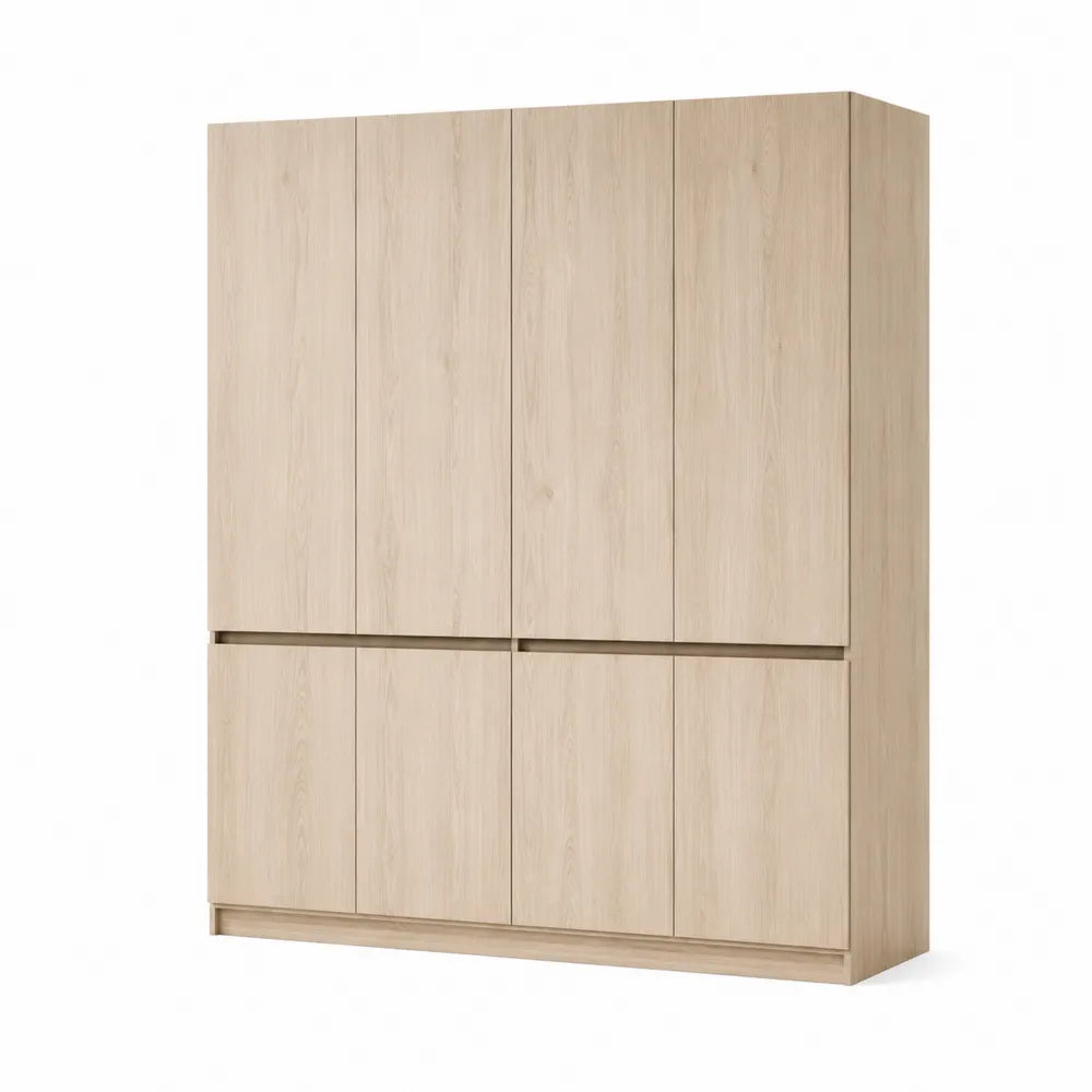 Natural Oak Wooden Wardrobe 6 Doors 200cm x 150cm x 60cm