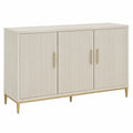 Rectangular Wood Sideboard with Ribbed Design and Gold Accents 59.8in Beige