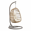 Outdoor Hanging Egg Chair Steel Frame PE Rattan Beige Cushions
