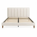 Fabric Upholstered Platform Bed Frame with Wooden Slats Queen Beige