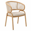 Wood Dining Chair with Rope Backrest and Beige Cushion