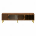 Walnut Wood TV Stand with Tempered Glass Door and Storage, Brown, 180cm