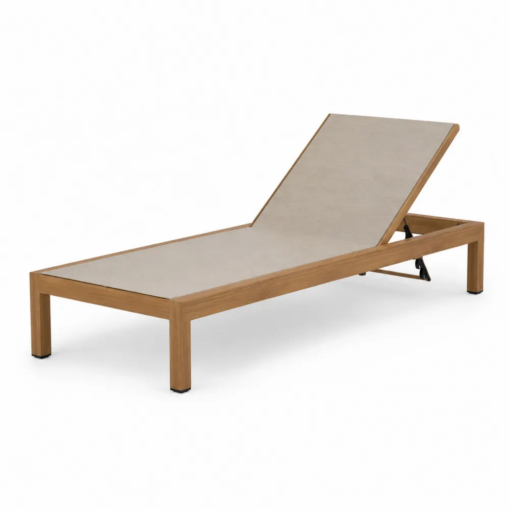 Adjustable Outdoor Lounger Teak Frame with Beige Textilene