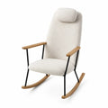 Rocking Chair with Boucl¨¦ Fabric and Wood Armrests
