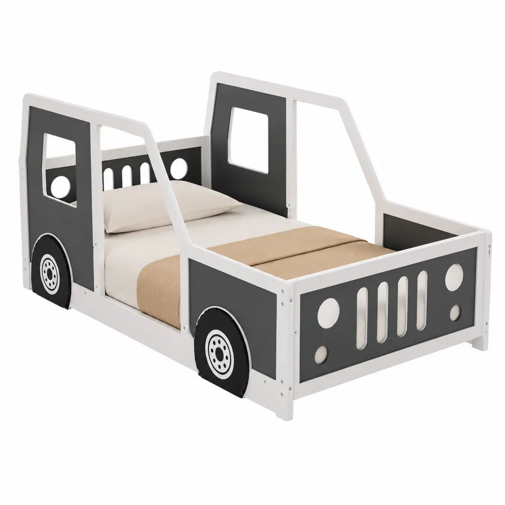 Wooden Car-Shaped Children's Bed White/Gray 140cm x 70cm