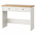 White and Natural Wood Desk with Two Drawers